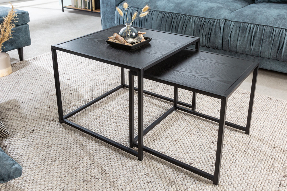 Design Beistelltische 2er Set SLIM LINE 50cm Esche schwarz Industrial Stil