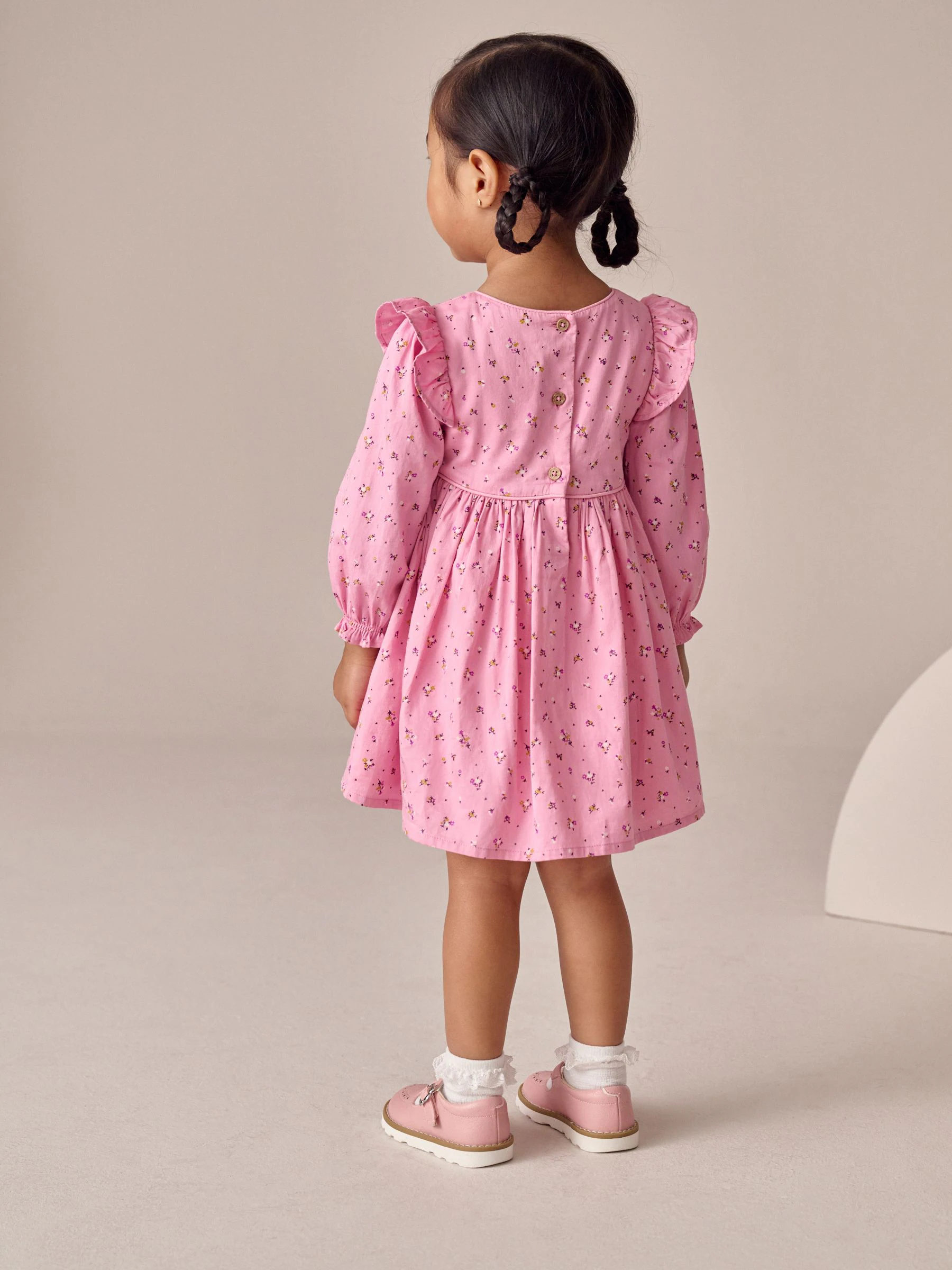 Roze - Jurk met ruche en lange mouwen (3mnd-8jr)