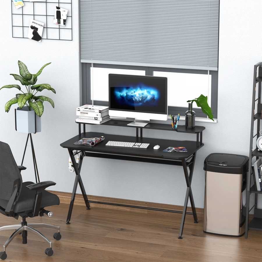 HOMCOM Computertisch mit Headset-Haken schwarz