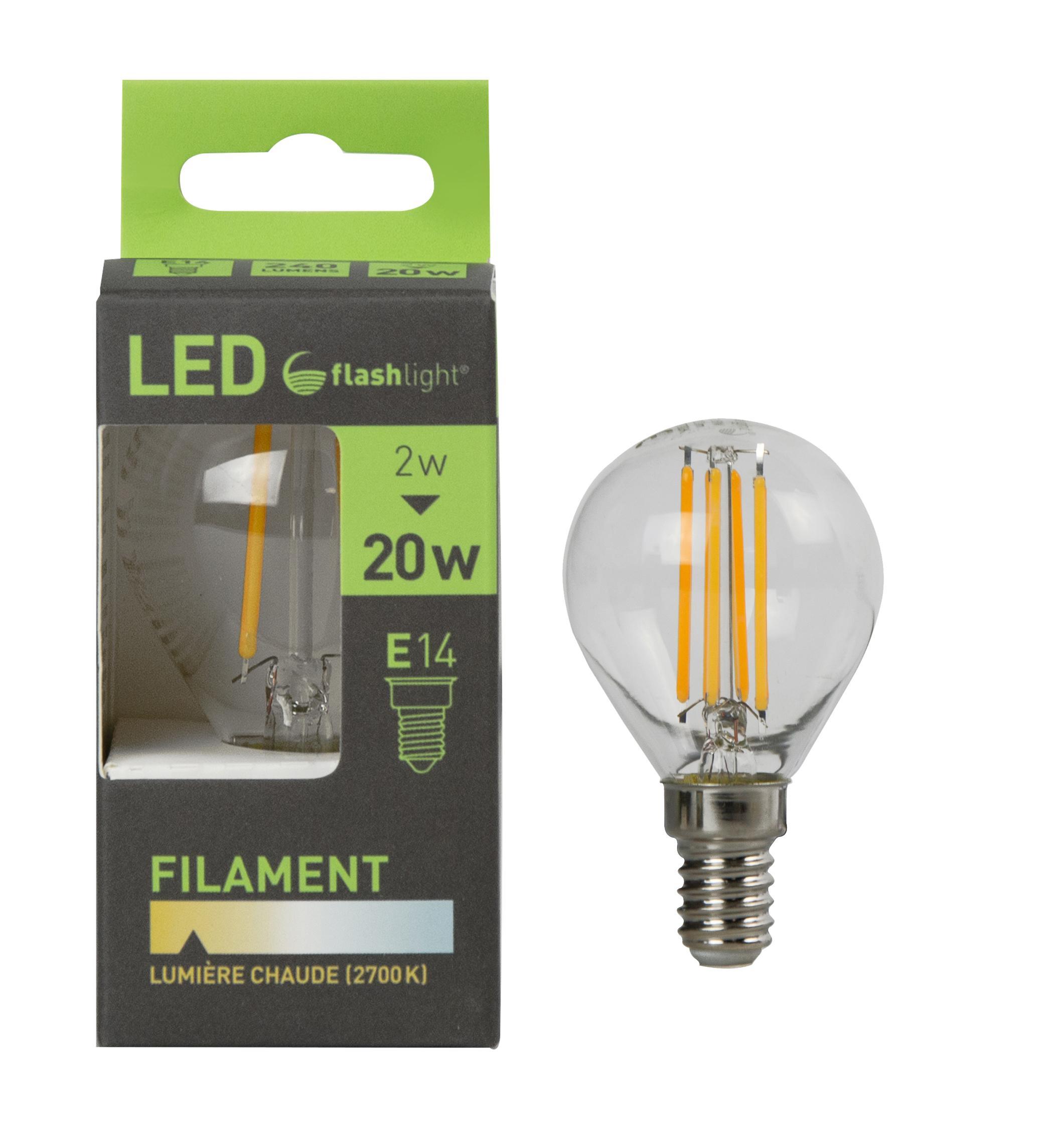 AMPOULE LED 2 FILAMENTS BOULE E14 2W