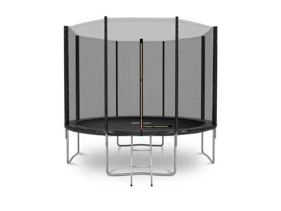 Trampoline de Jardin Deluxe ø305cm Noir - avec Filet de sécurité, Tapis de saut, Coussin de protection, Echelle