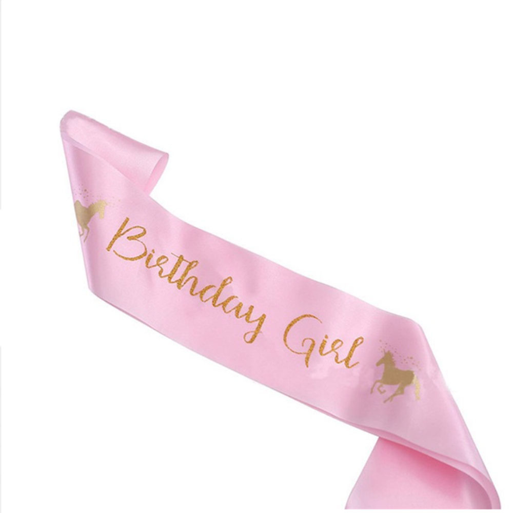Kinder Party Haarreif Einhorn Ohren und Horn   Schärpe - Gold / Pink