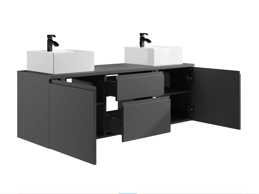 Meuble de salle de bain suspendu avec double vasque - Gris - 150 cm - JIMENA II