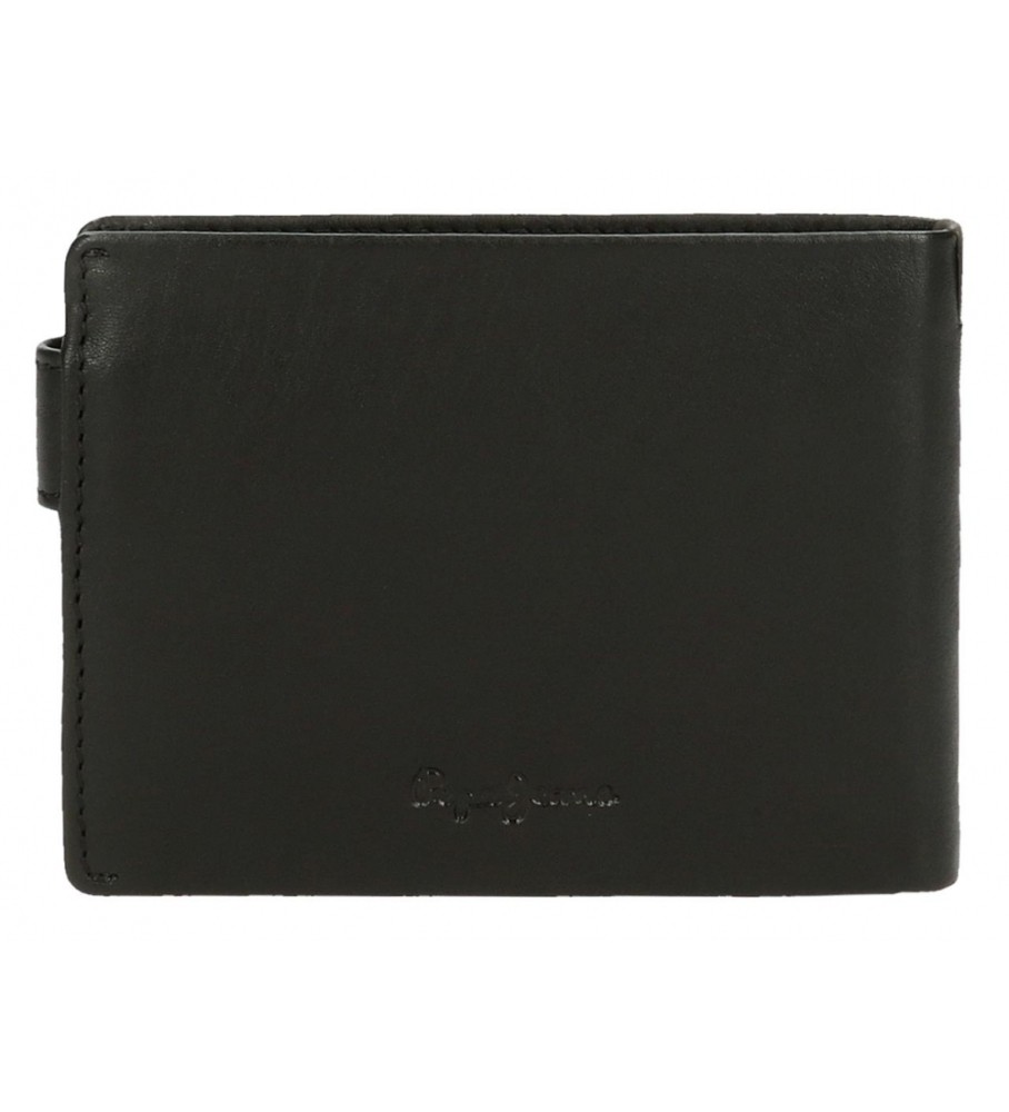 Carteira vertical Pepe Jeans Marshal em couro preto com fecho de clique