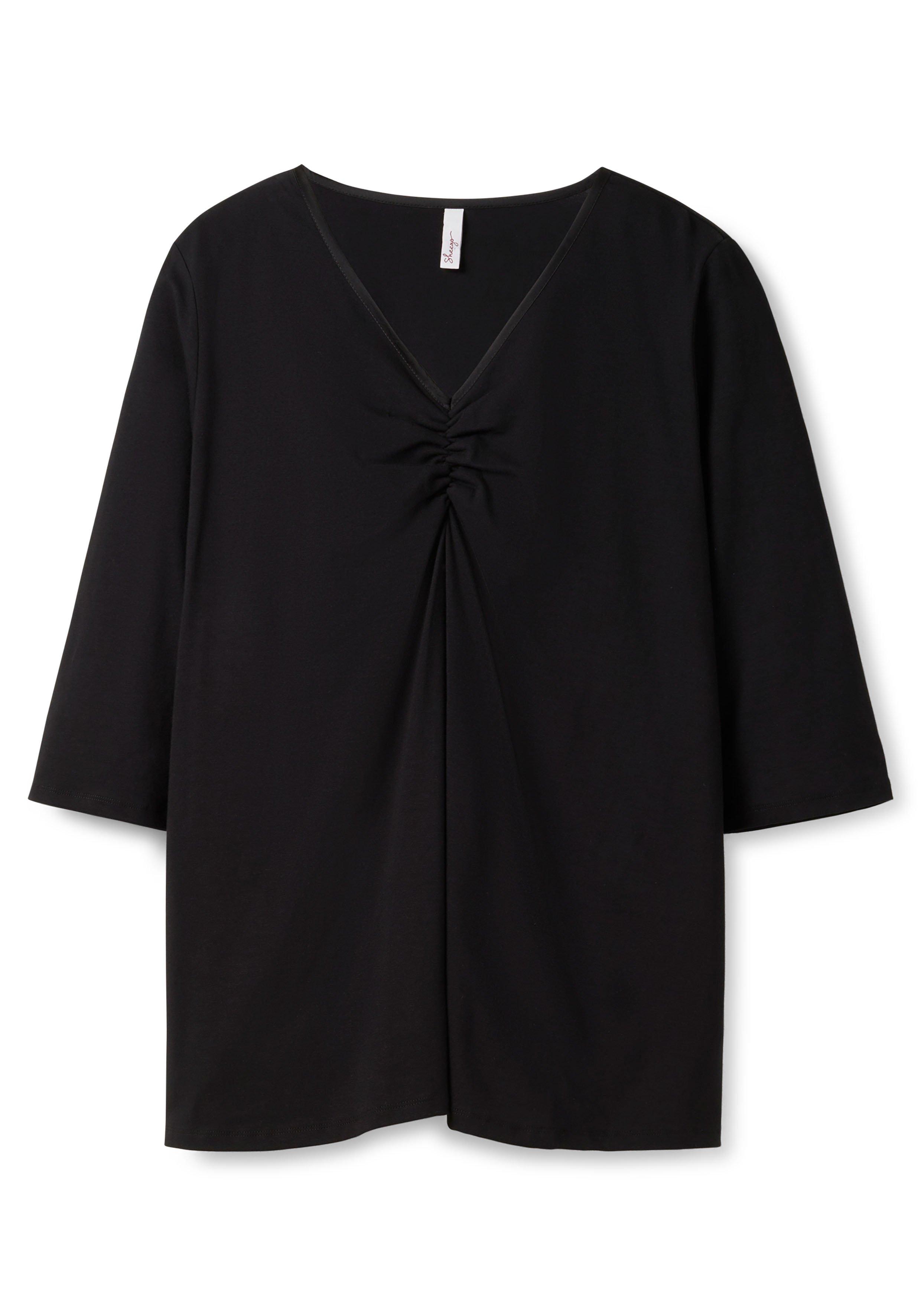 Shirt aus Jersey, mit V-Ausschnitt und Kellerfalte