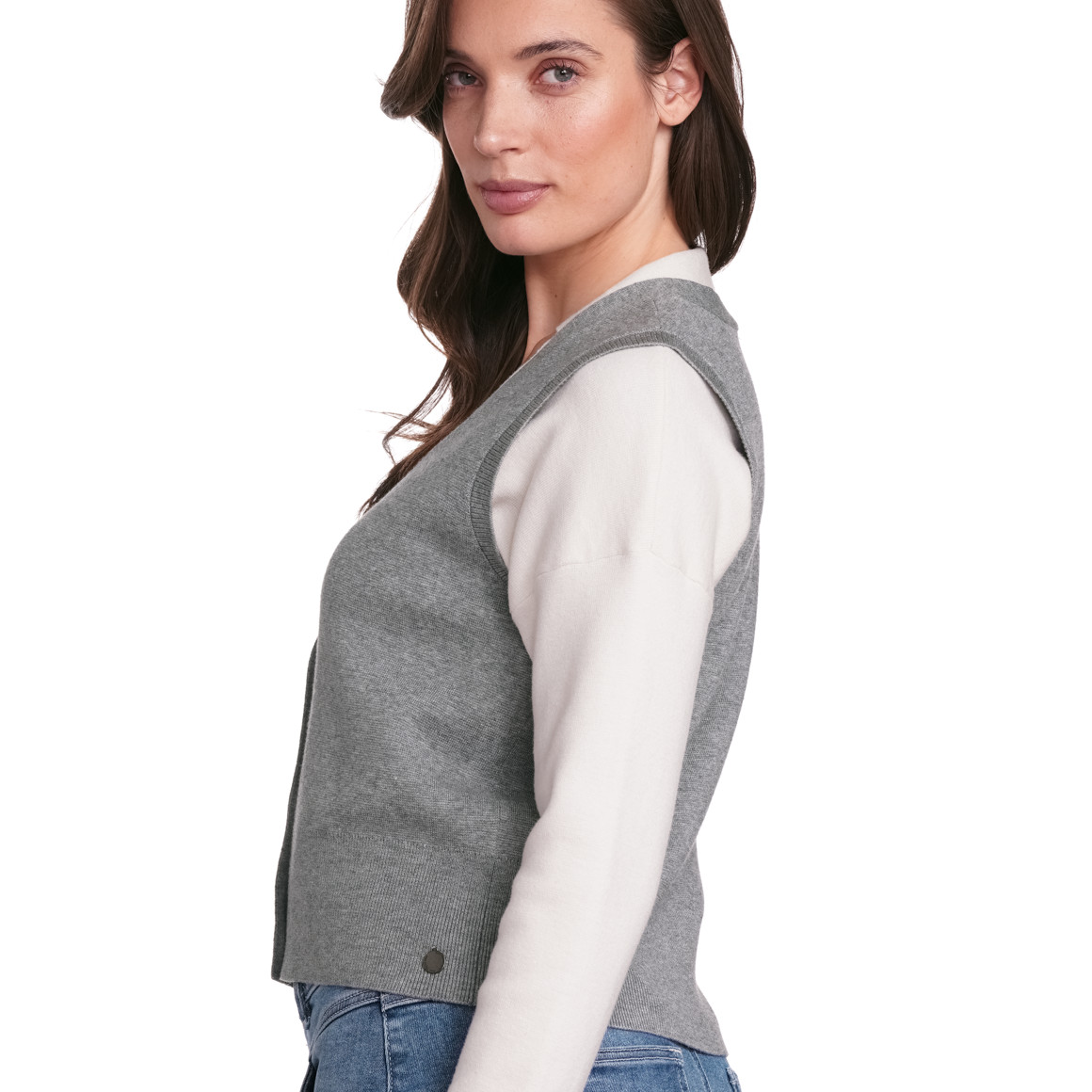 Gina Collection Damen Strickweste in Melange-Optik grau