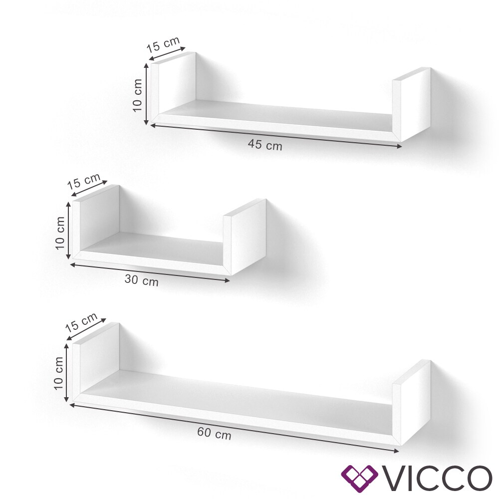 VICCO 3er Set Wandregal Hängeregal Bücherregal Wandboard Trend Regal Weiß