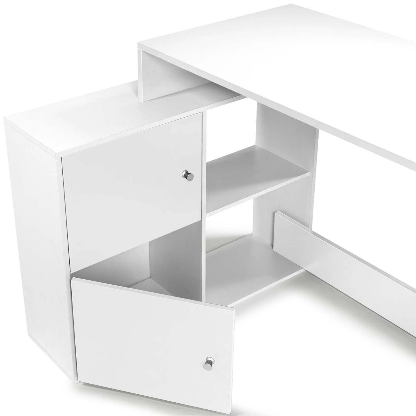 Bureau d'angle en forme de L BOB avec portes blanc
