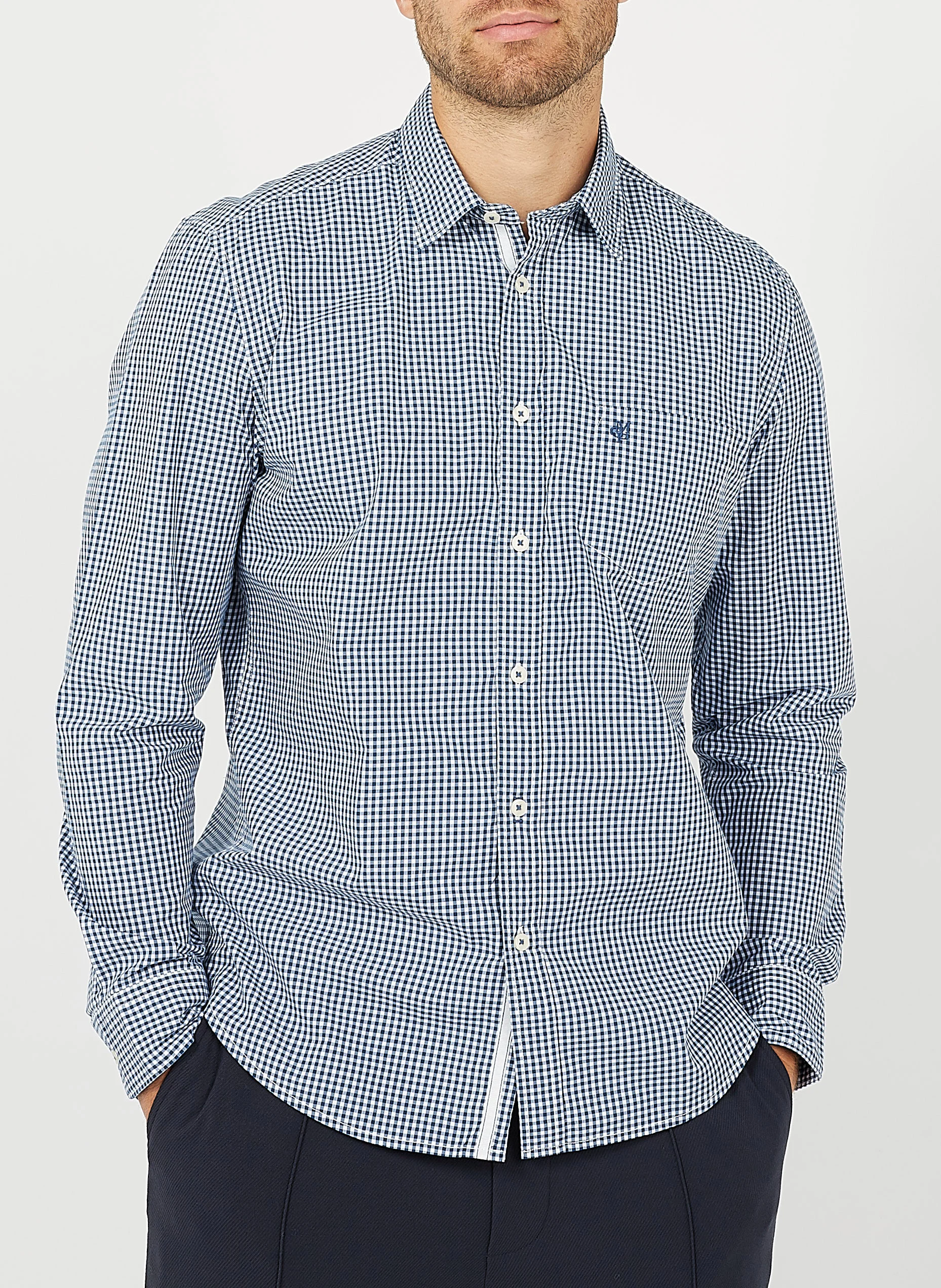Chemise col classique regular fit à carreaux en coton | Blanc