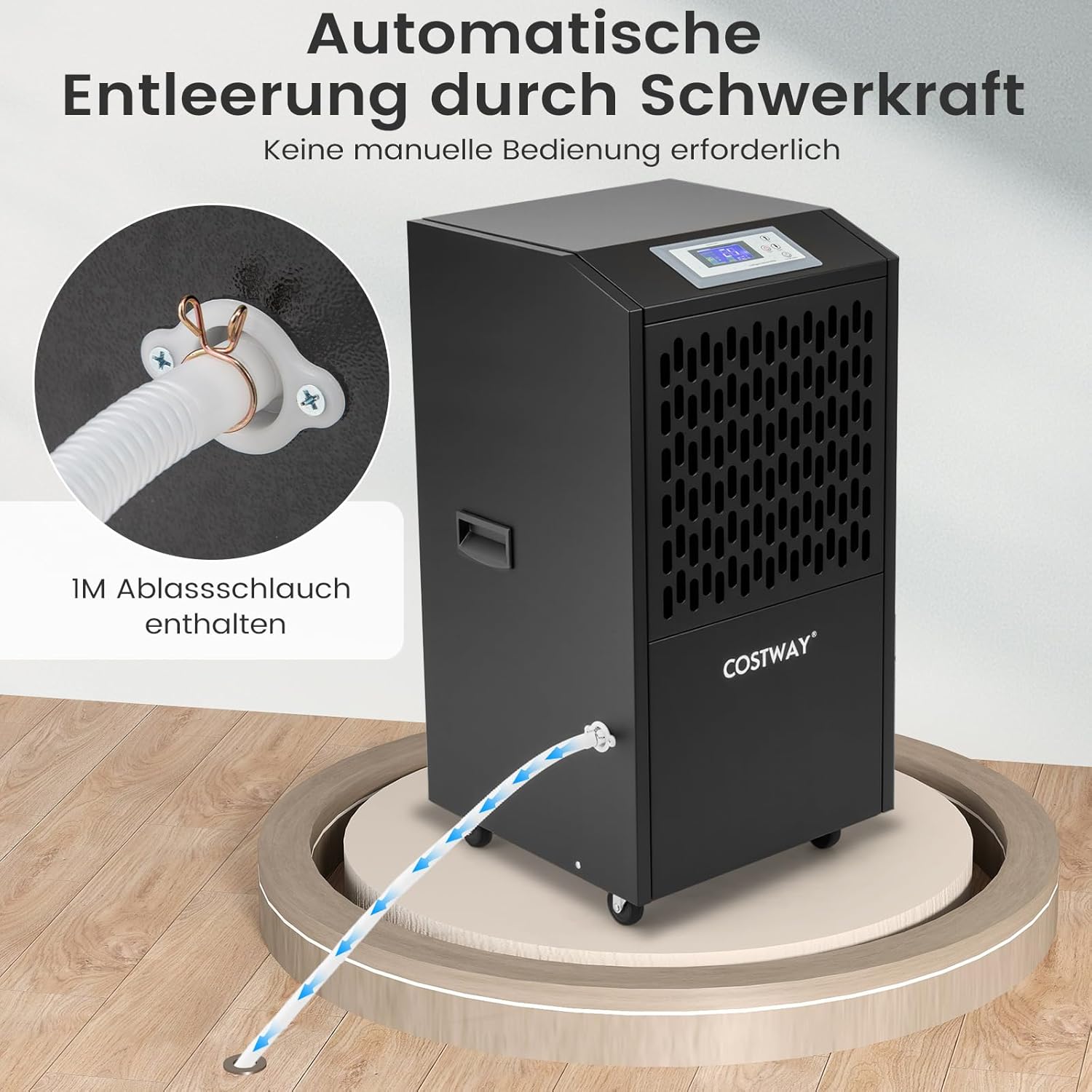 COSTWAY 118 L/Tag Bautrockner, Luftentfeuchter kommerziell mit Ablaufschlauch, 24H Timer und 4 Rädern, Entfeuchtungsgerät Industrie Trocknungsgerät für Keller, Lager, Baustelle & Räume bis zu 790 m²