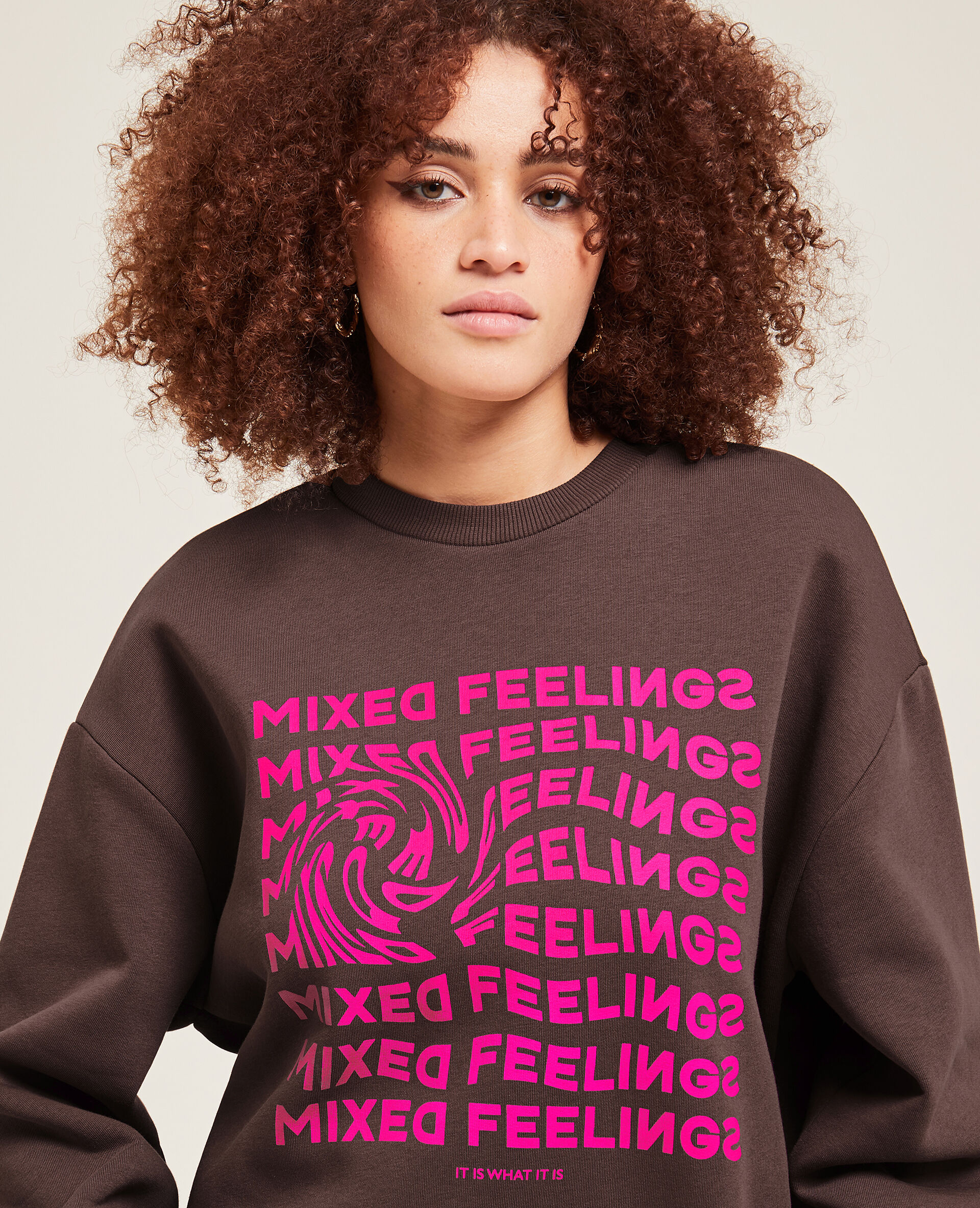 Sweat oversized avec inscription - Marron
