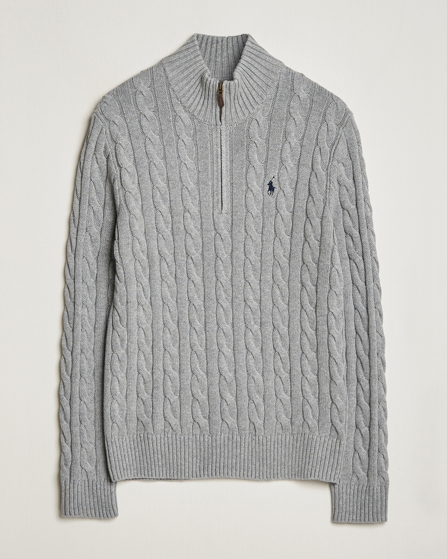 Polo Ralph Lauren Cotton Cable Half Zip Fawn Grey Heather