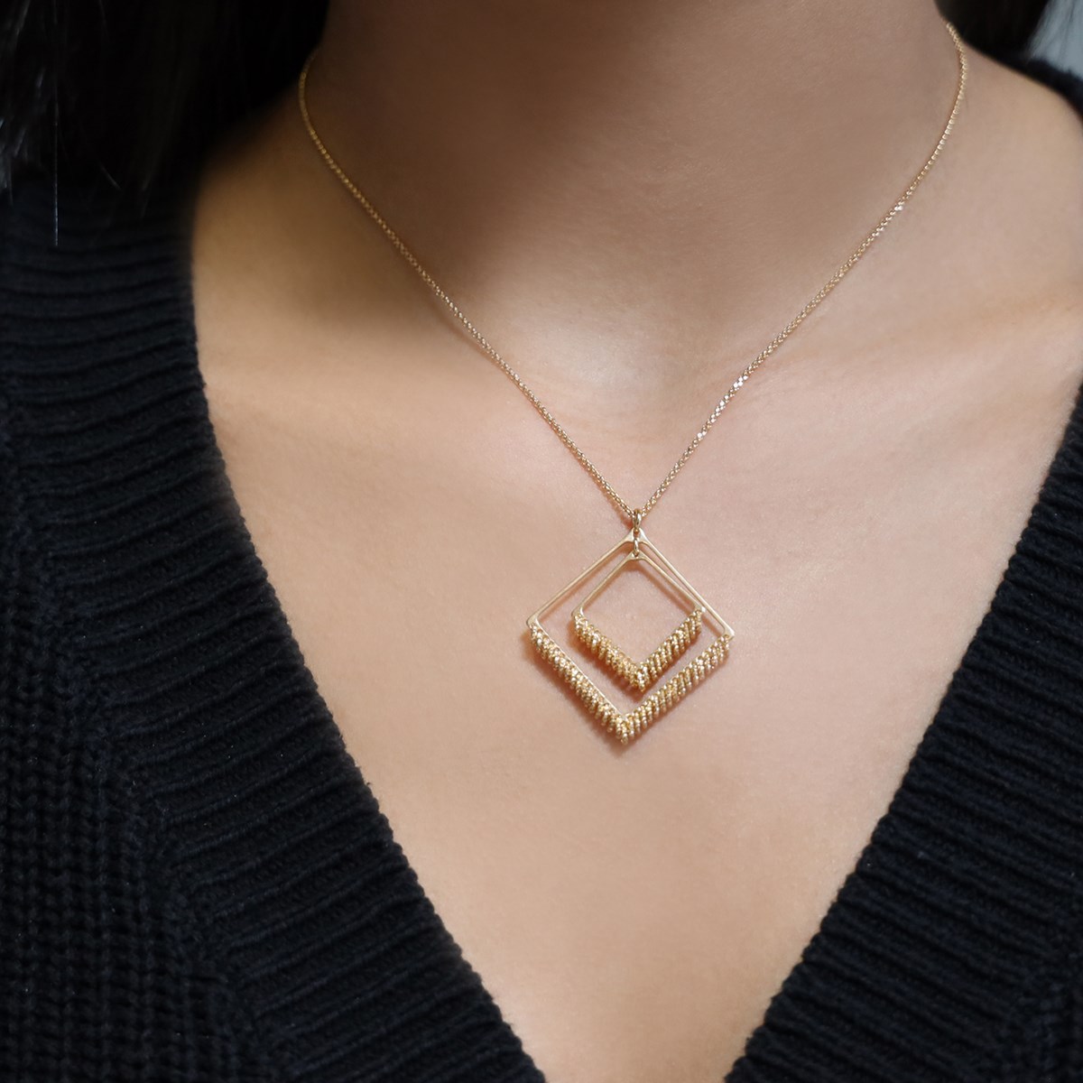 Collier Femme Argent Doré Losanges Diamanté