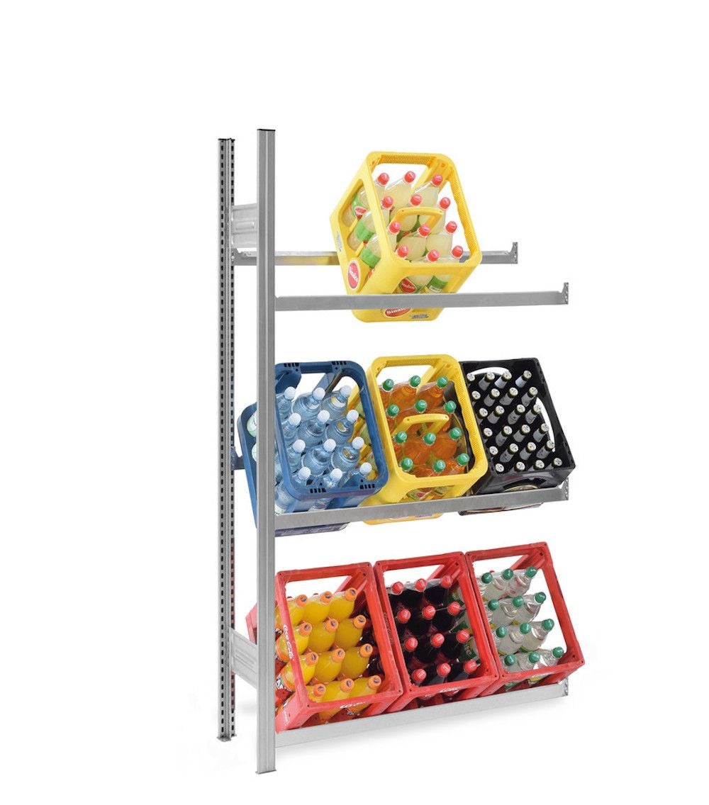 PROREGAL Drankkrattenrek, insteeksysteem, T-profiel, opzetplank, HxBxD 175 x 100 x 30 cm, plankbelasting 100 kg, 3 niveaus voor 9 drankkratten, verzinkt