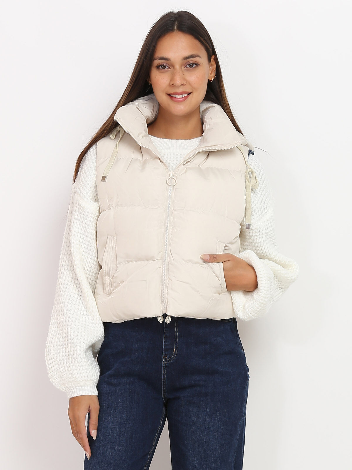 Doudoune sans manches courte- Beige