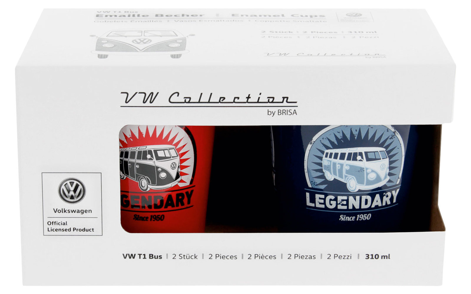 VW Collection T1 Bus Emaille Becher 310 ml Set 2 Stück