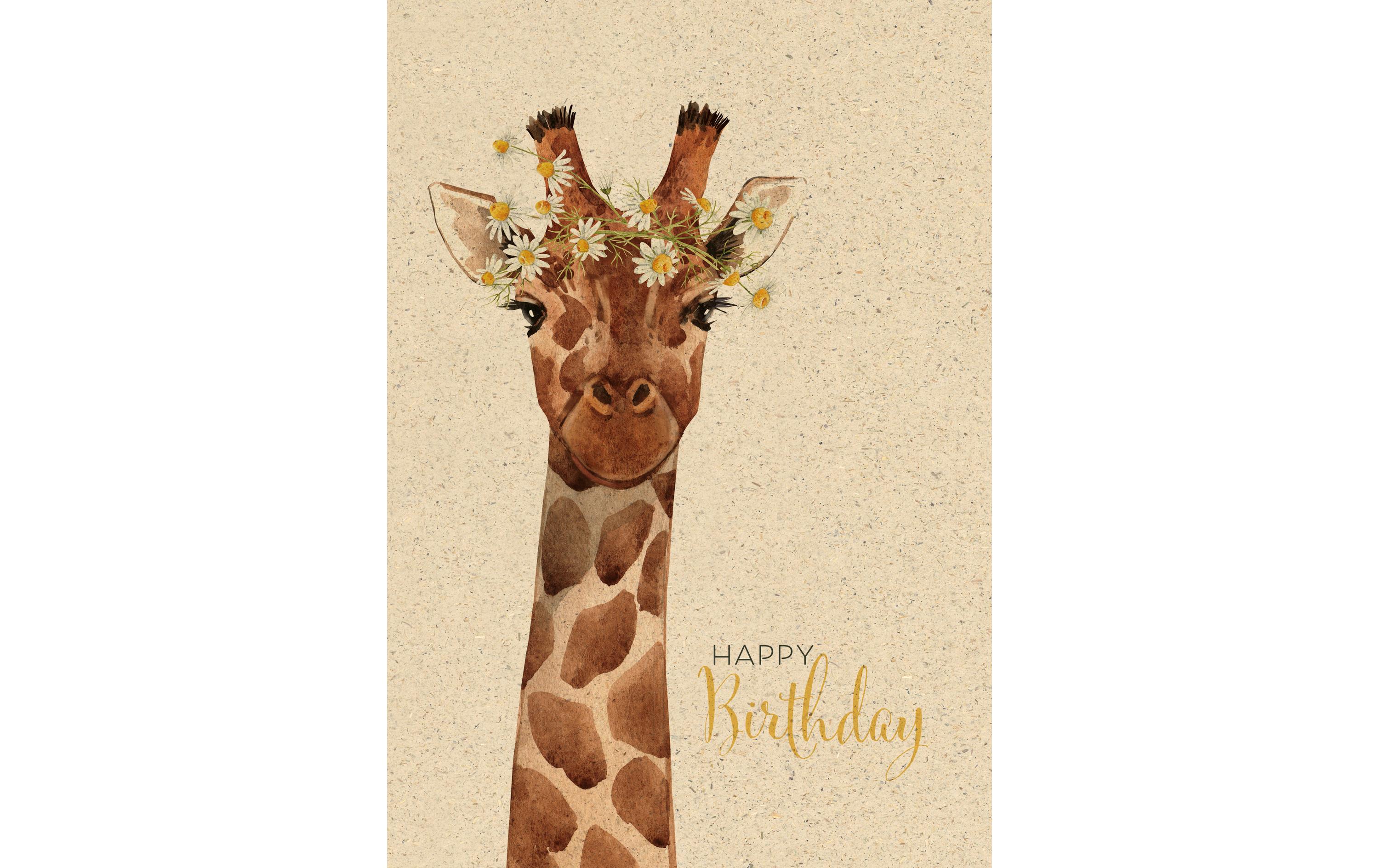 Geburtstagskarte Giraffe 17.5 x 12.2 cmGraspapierkarte