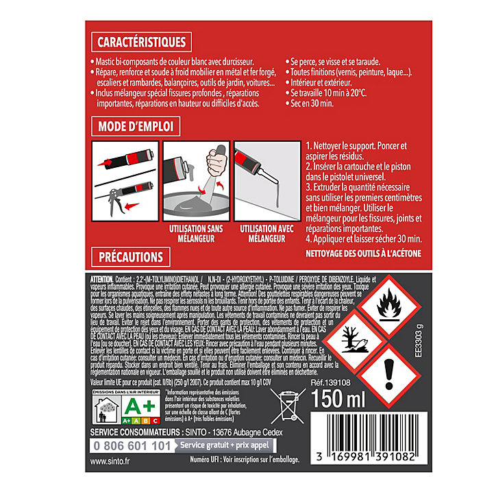 Répare métal blanc Sintofer bosses, fissures, trous 150ml