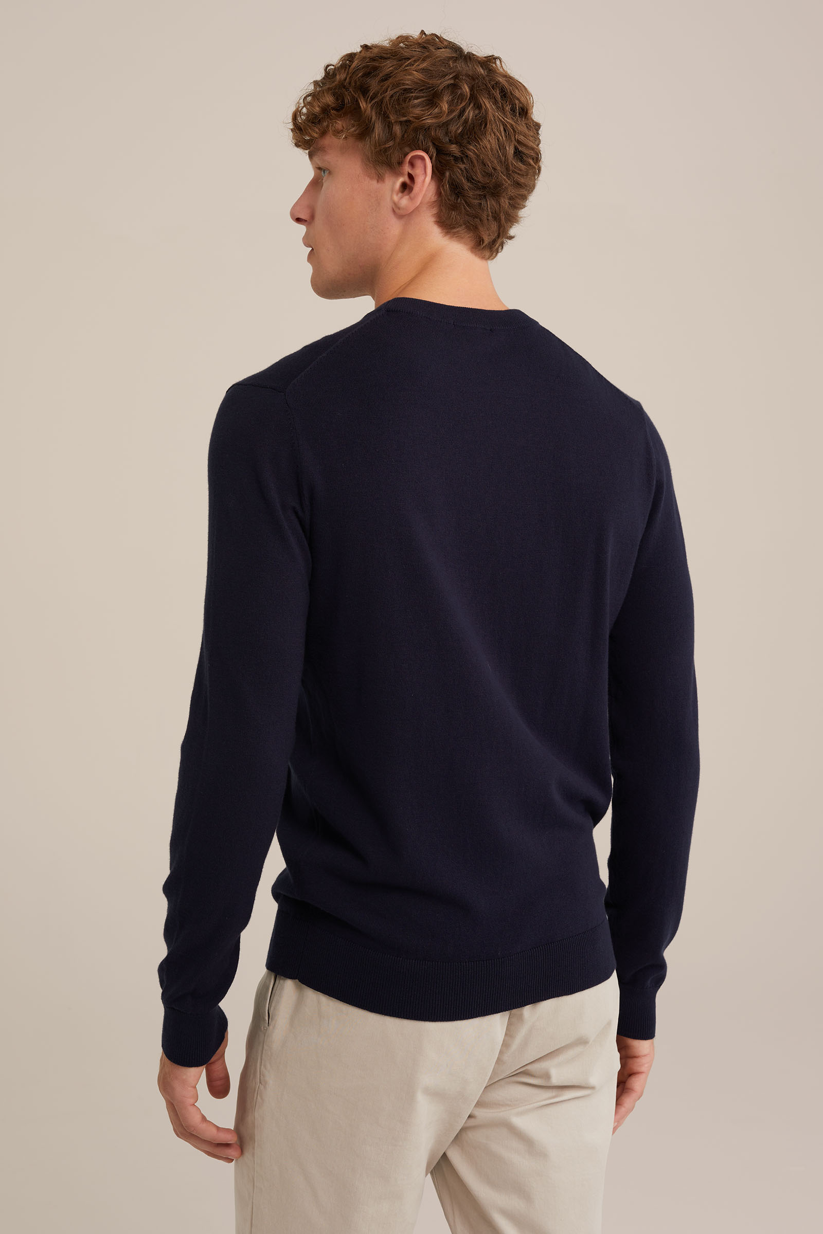 fijngebreide trui van katoenmix Fundamentals Marineblauw