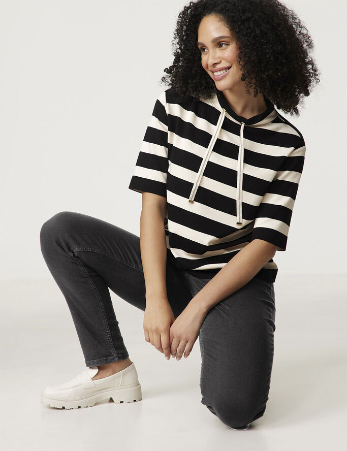 Gerry Weber T-SHIRT 3/4 SLEEVE Black/cream yarnstrpe