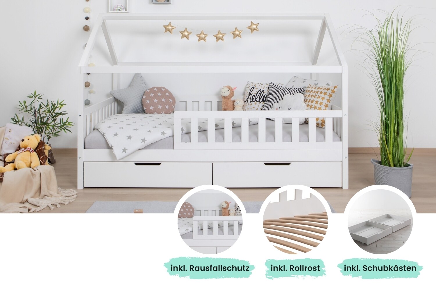TiCAA Kinderbett Hausbett 