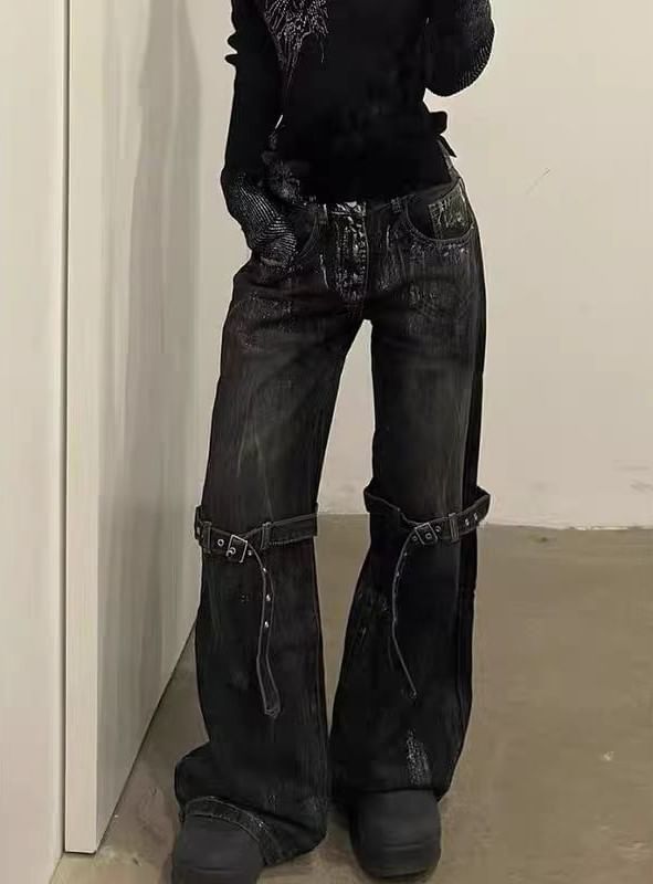 Rosesand - High Rise Washed Straight-Fit Wijde Jeans
