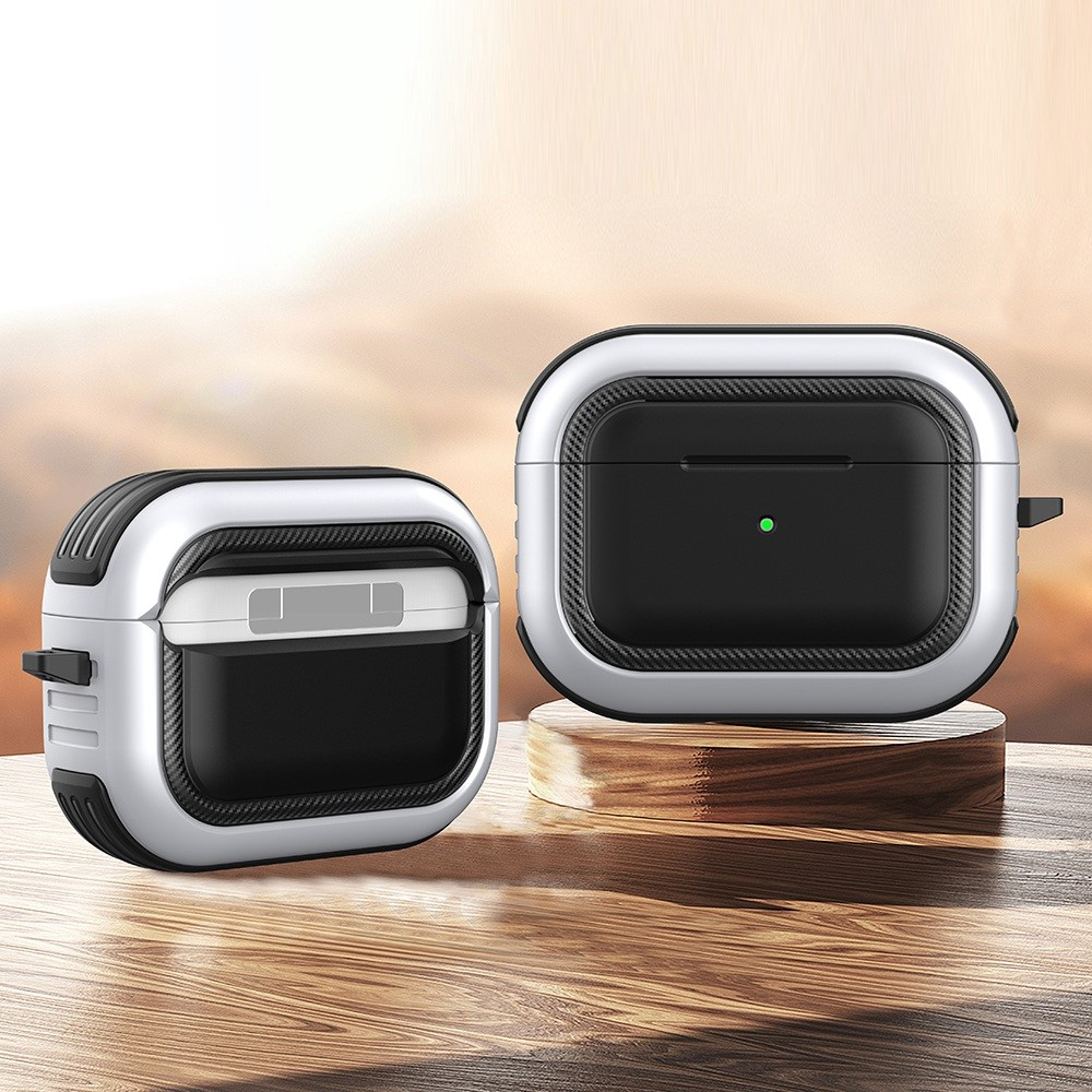 AirPods Pro Hybrid Hardcase Schutzhülle TPU Bumper mit Karabinerhaken - Schwarz / Weiss