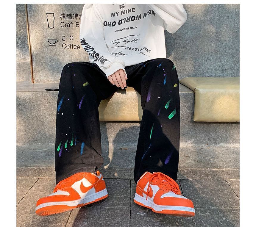 POSI - Mid Rise Splatter Loose-Fit Jeans