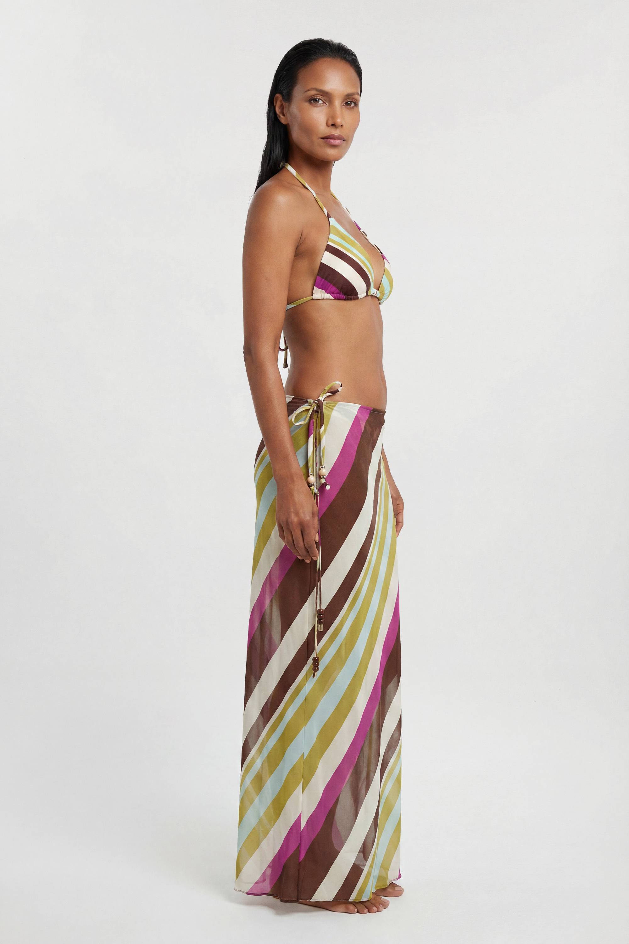 KarenMillen Jupe Paréo De Plage En Georgette De Viscose À Rayures Avec Taille Nouée