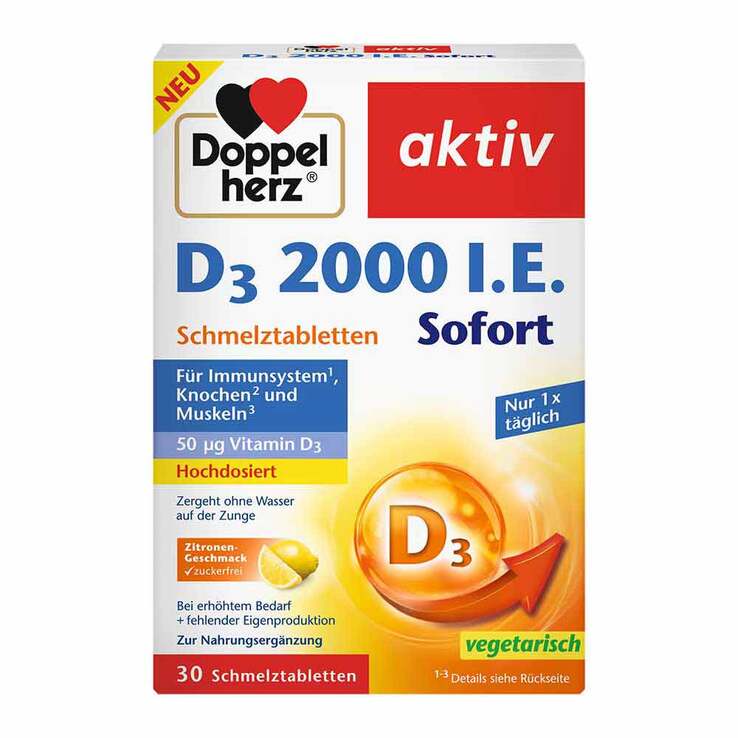 Doppelherz D3 2000 I.E. Sofort Schmelztabletten, 30 St