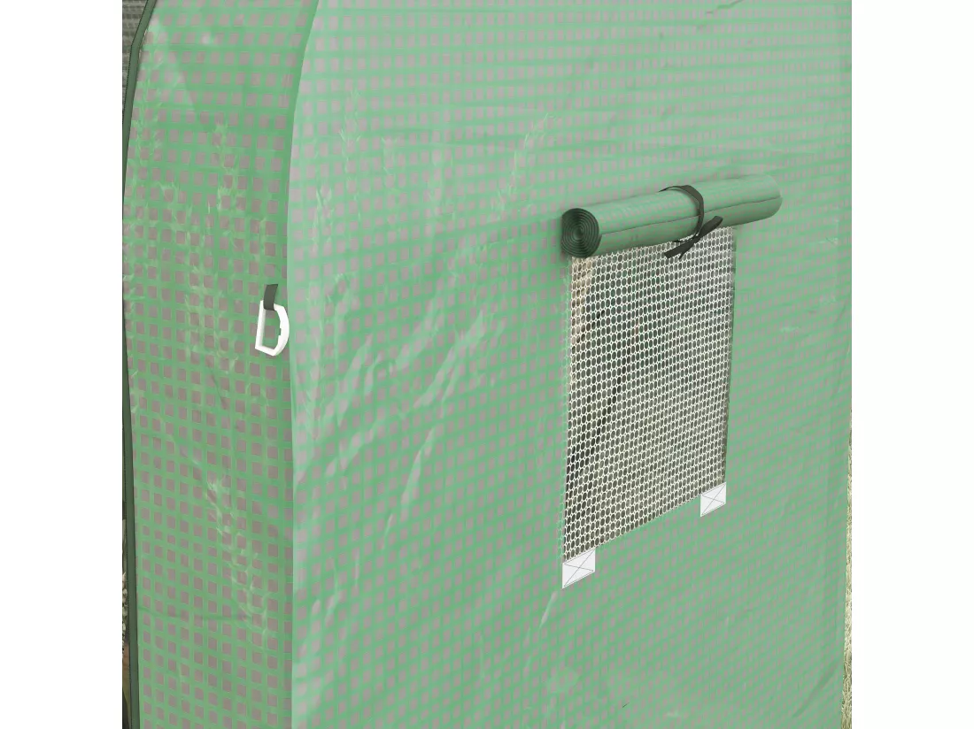 Serre de jardin 1,8 m² 2 portes zippées 4 fenêtres acier PE vert