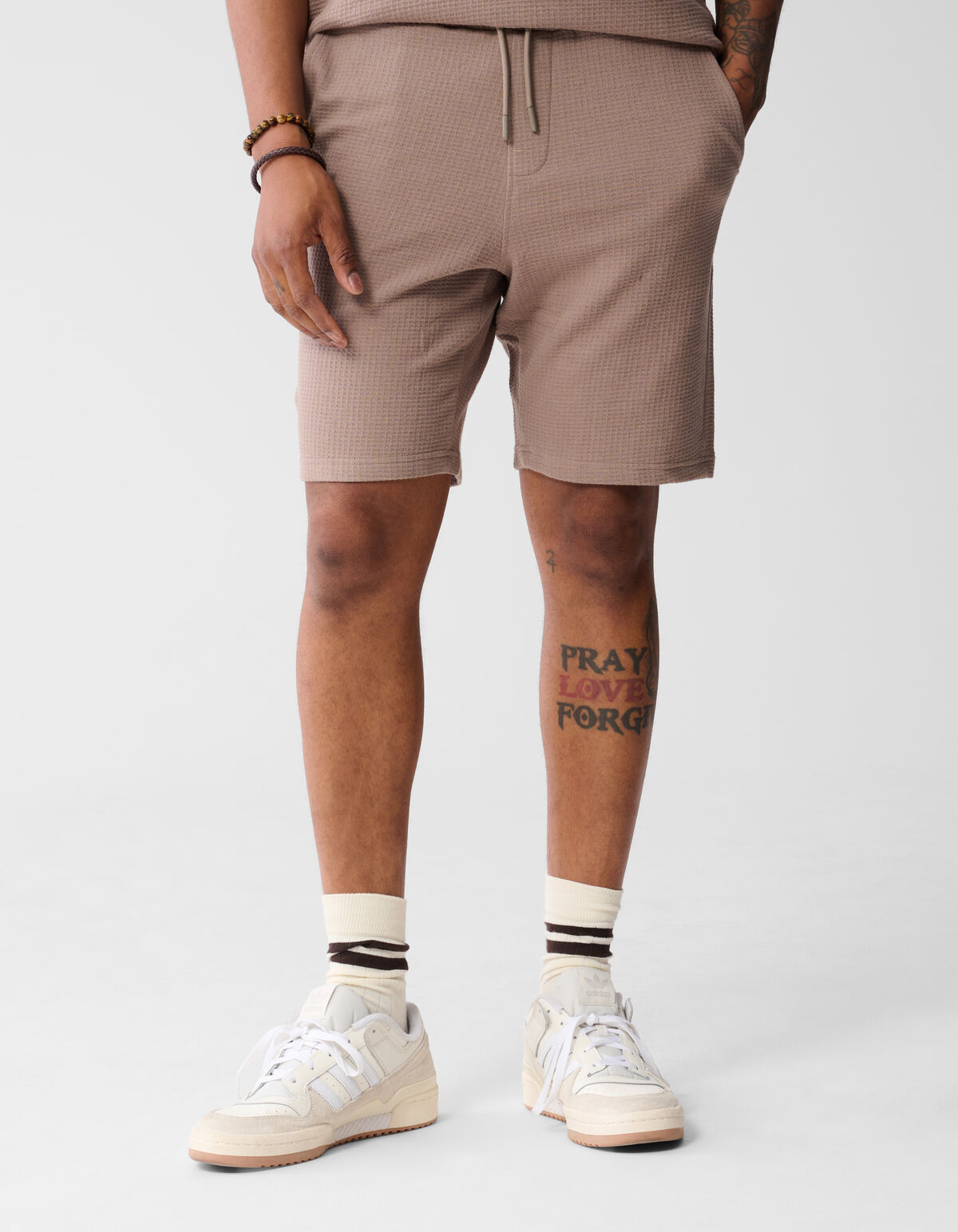 Waffle Structuur Short Lichtbruin