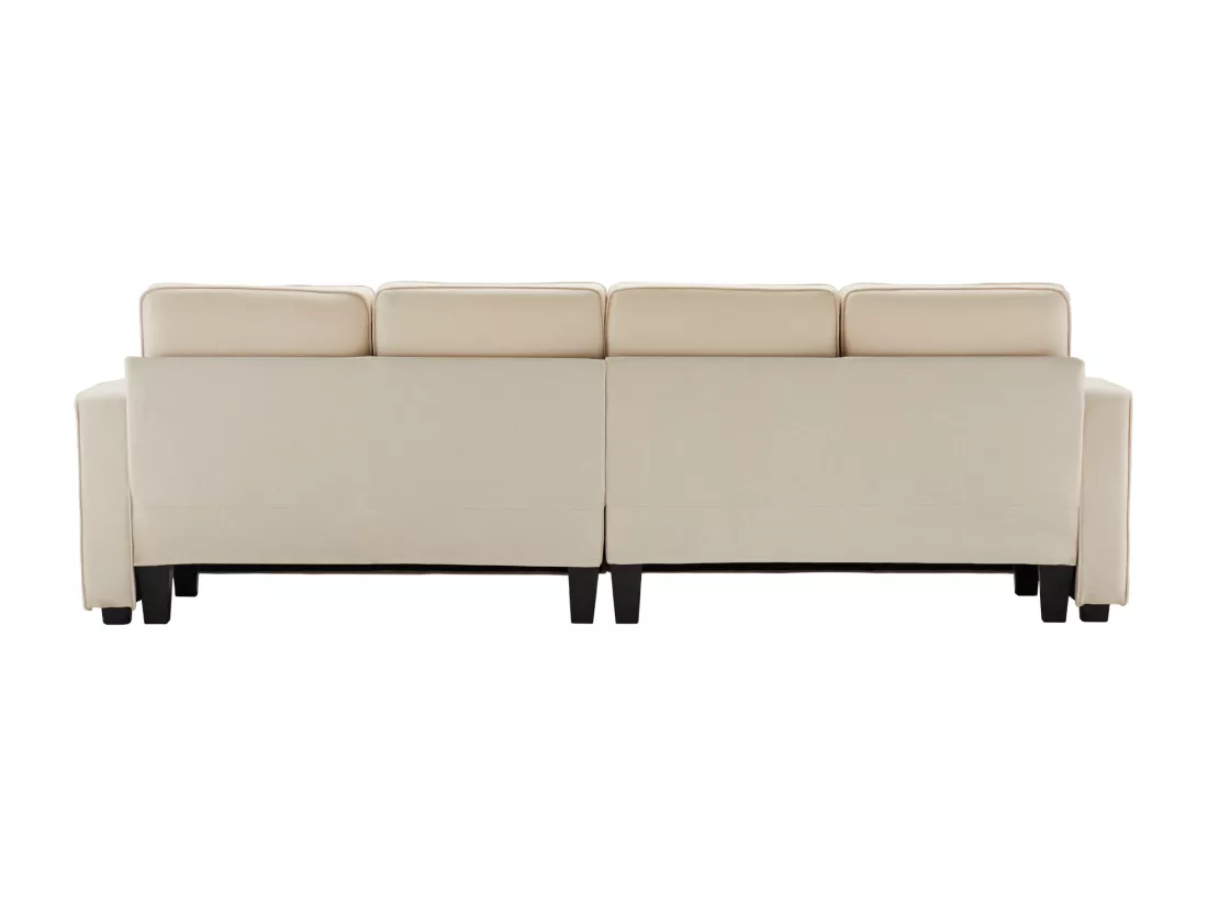 Canapé fixe 4 places en tissu lin - avec poches sur les côtés - Beige
