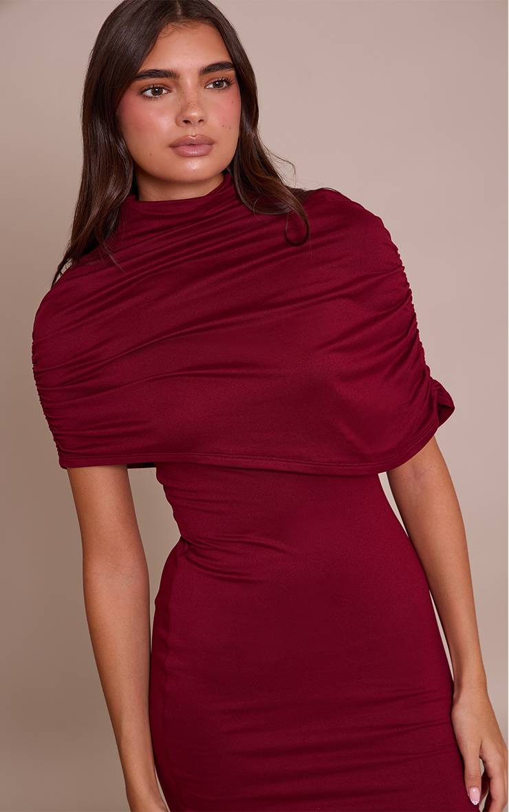 Rouge Bordeaux Robe Moulante À Détail Superposé Asymétrique Double Contour