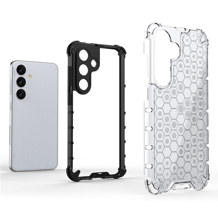 Samsung Galaxy A56 Hybrid Hülle Air Cushion Fallschutz   Bumper im Waben Design - Schwarz (Transparent)