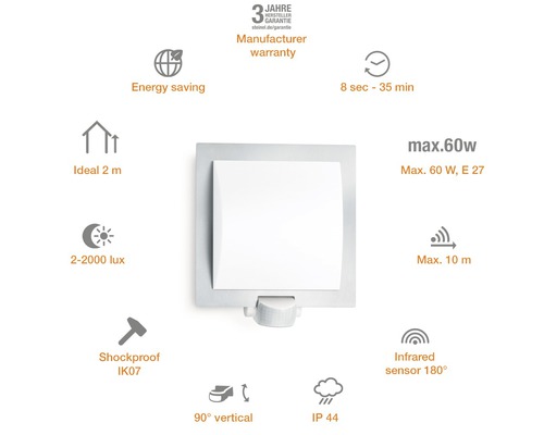 Steinel Sensor Buitenwandlamp, 1-lichts, 240x230 mm - L 20 S, roestvrij staal
