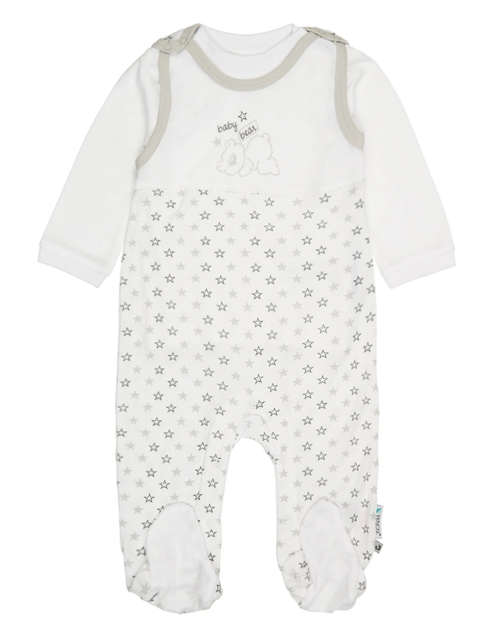 Strampler BABY BEAR mit Langarmshirt in weiß/grau