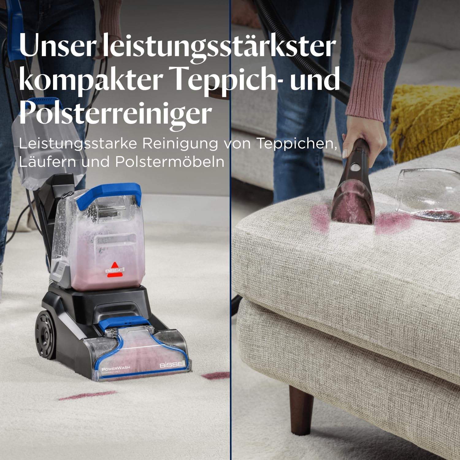 BISSELL PowerWash Compact Pet, Kompakter Upright- Teppichreiniger und Polsterreiniger für Haustierflecken,Fleckenreinigung auf mehreren Oberflächen, Abnehmbare Zubehörteile, 600W, Mit Kabel, 4058N