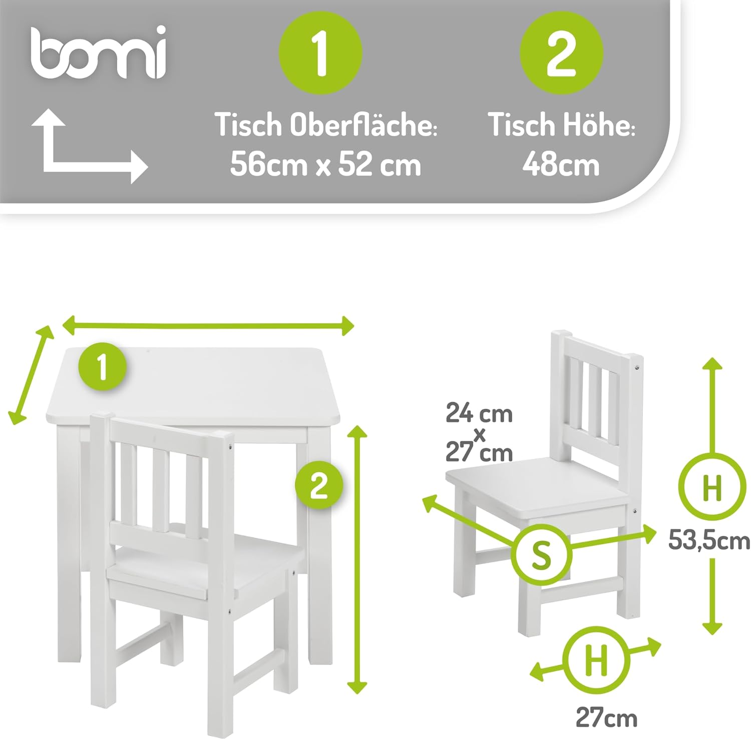Bomi Spielsitzgruppe 4 Stühlchen Baby mit Tisch | Amy aus FSC nachhaltigem Kiefer Massiv Holz | Kinder Möbel Mädchen und Jungen | Sitzgruppe in Weiss