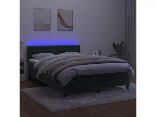 Sommier tapissier matelas et LED Vert foncé 140x190 cm Velours