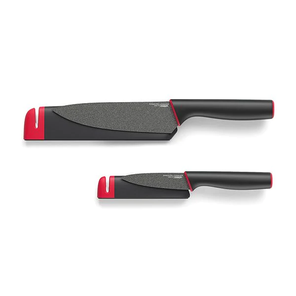 Set de 2 couteaux Chef et Office et fourreaux aiguiseurs céramique Jos