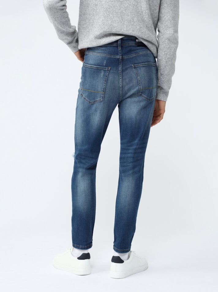 Calça jeans skinny rasgada - Azul escuro