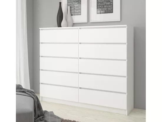 Commode AKORD K140 Blanche 138 cm 10 tiroirs façade Blanche 138x40x121 cm