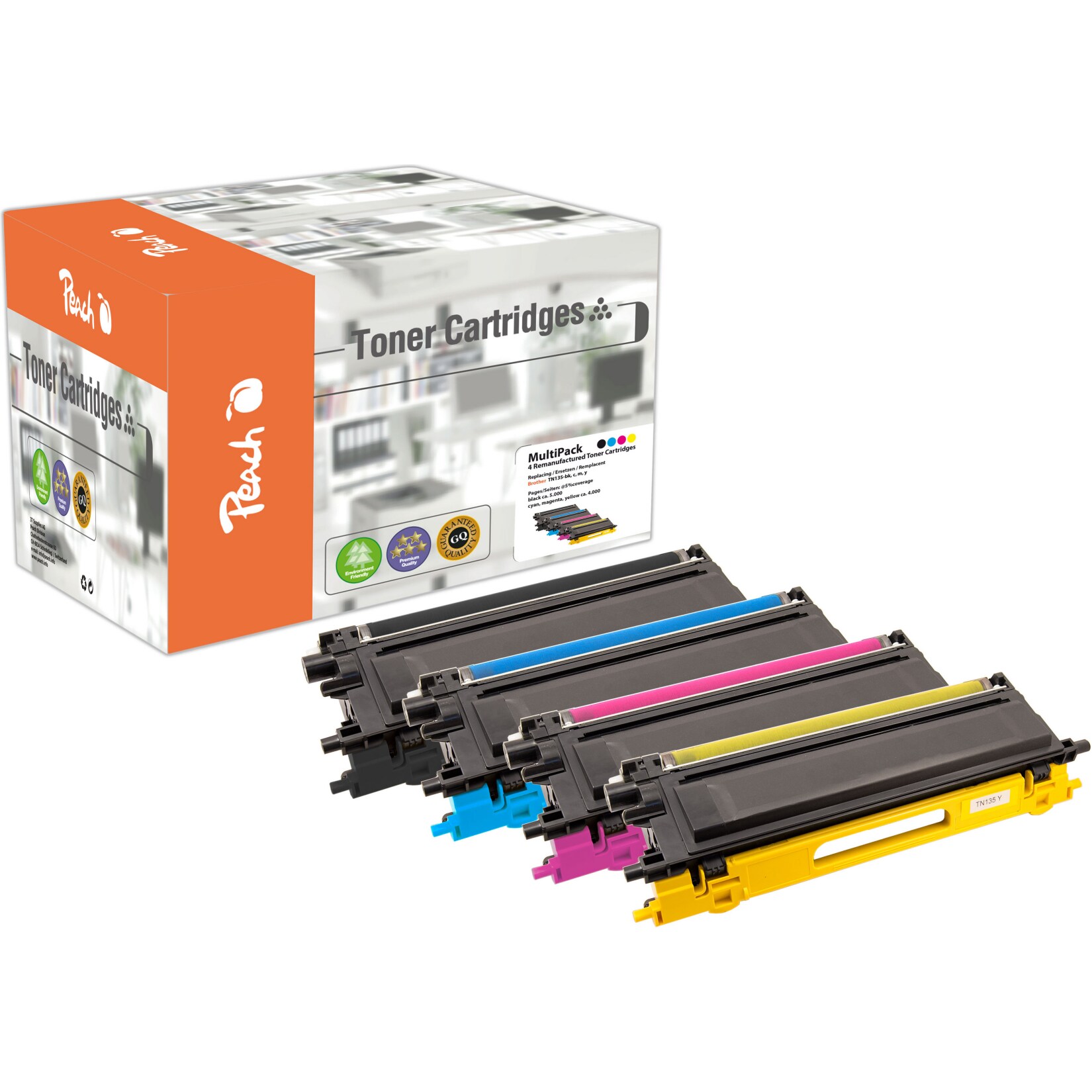 Peach B1354 Toner XL (bk, c/m/y) ersetzt Brother TN-135 für z.B. Brother DCP -9040 CN, Brother DCP -9042 CDN, Brother DCP -9042 CN (wiederaufbereitet)