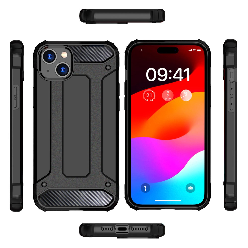 iPhone 15 Outdoor Hybrid Hardcase Hülle - Schwarz