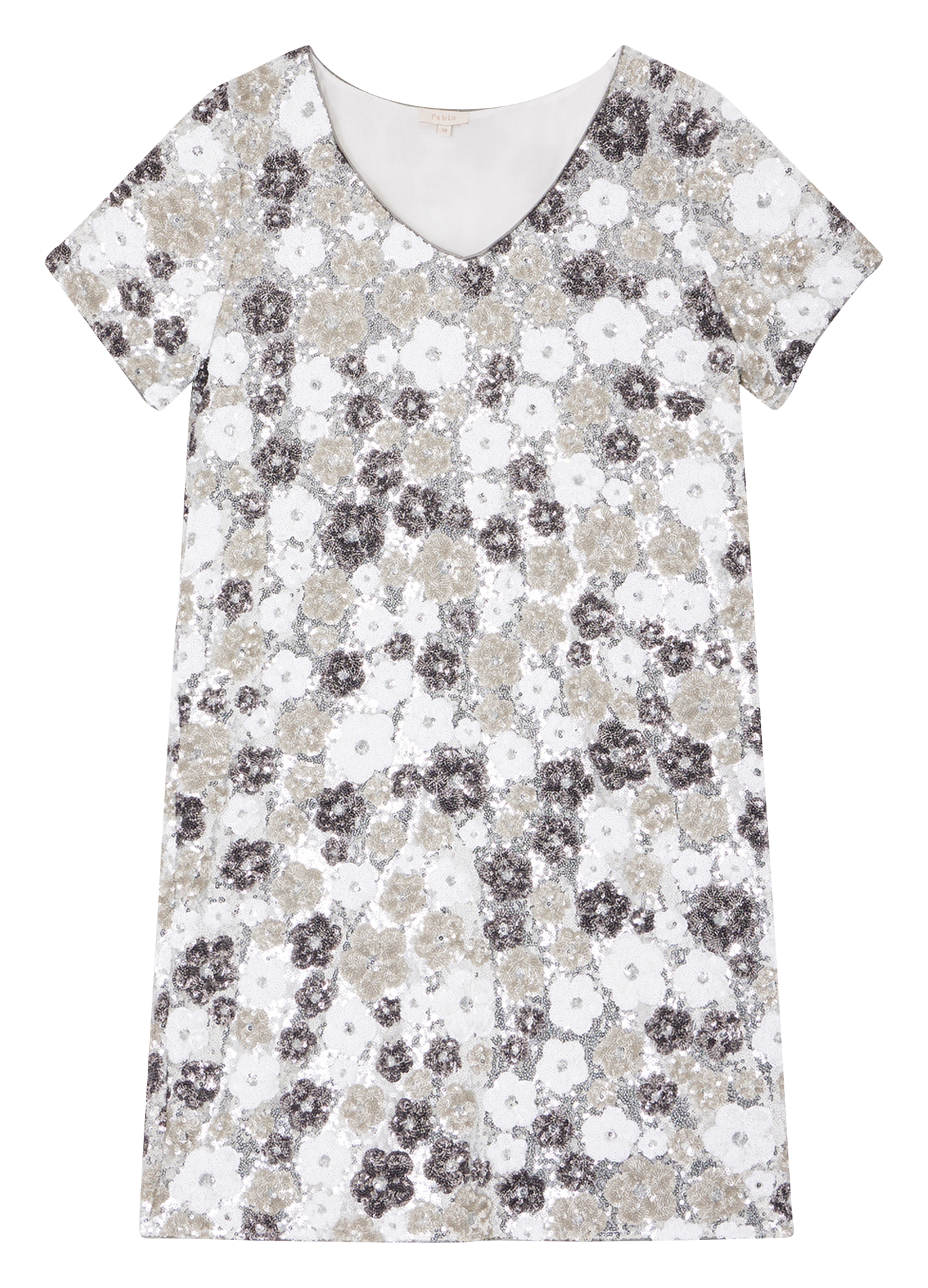 SIDRA - Robe courte métallisée à fleurs | Gris