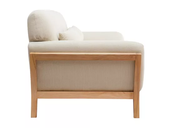 Canapé scandinave 3 places en tissu beige et bois clair YOKO