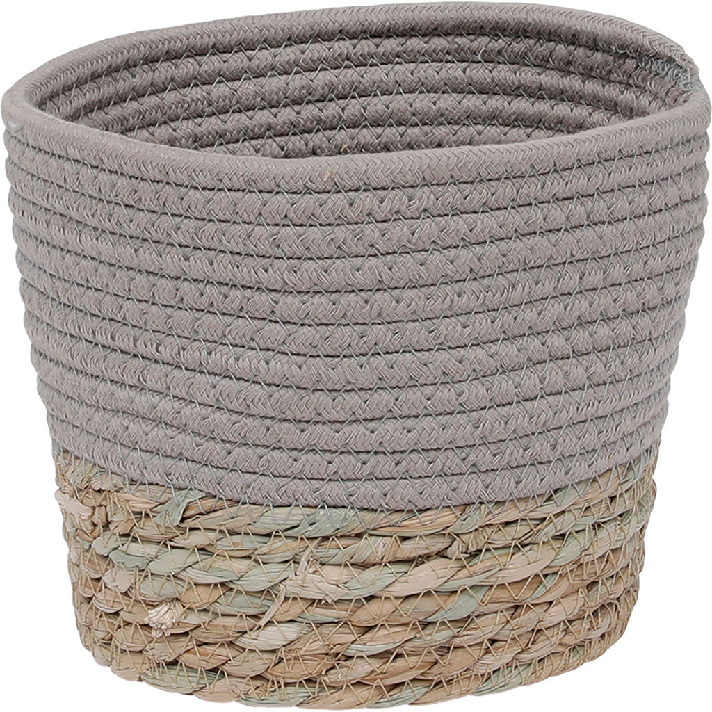 Panier de rangement rond bi matière taupe D 19x16cm
