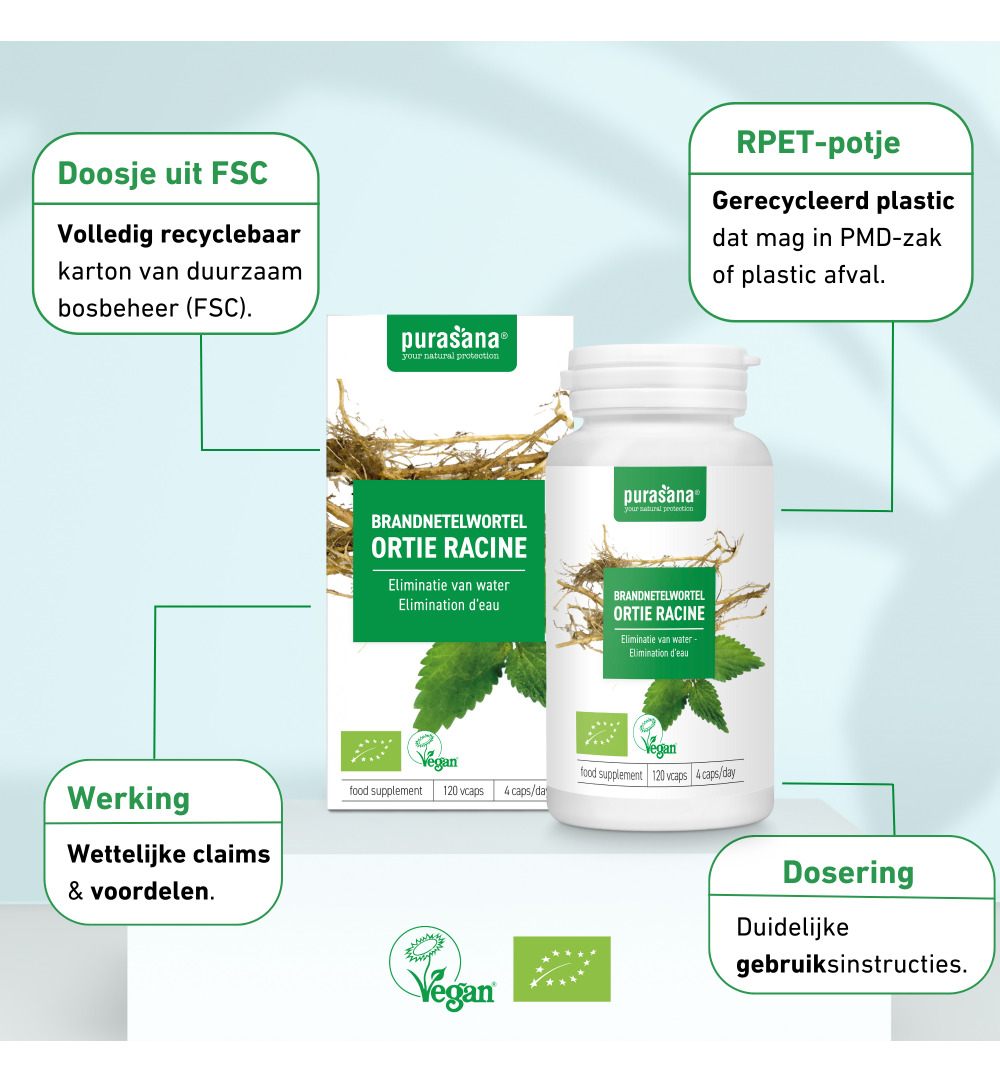 Purasana Brandnetelwortel/Ortie Racine Vegan Bio (120 vega capsules)