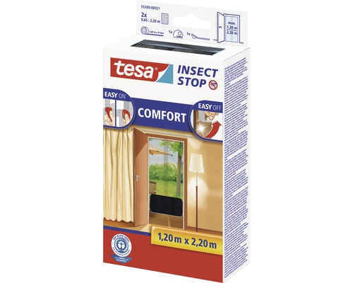 Vliegenhor voor deuren tesa Insect Stop Comfort, zonder boren, antraciet, 65x220 cm, 2-pack